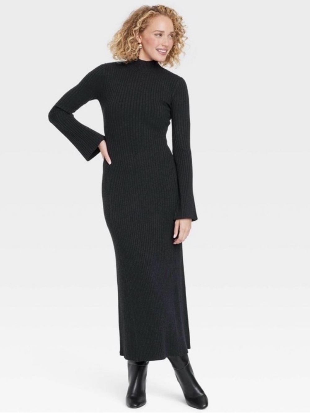 a new day Black Ribbed Long Sleeve Maxi Dress
